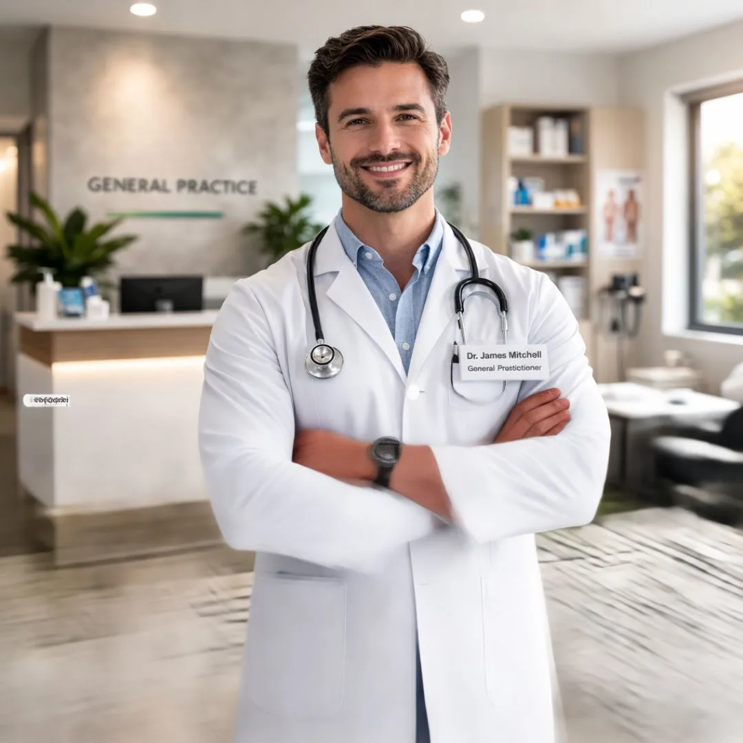 Doctor discussing medical advice with a patient during a GP consultation in Canberra, Australia